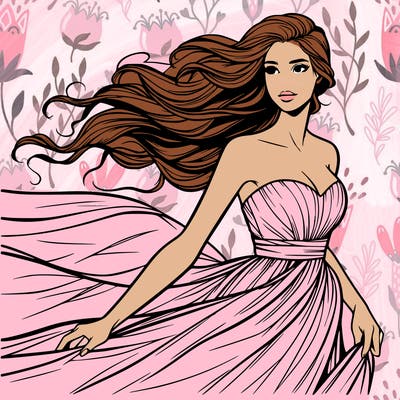 realistic woman in dress flowing the the wind