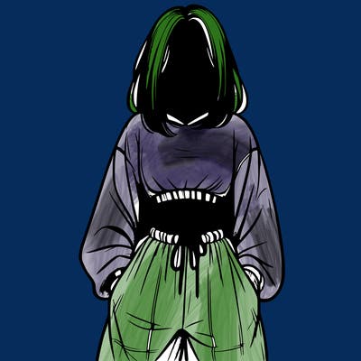 realistic girl faceless with baggy pants and a crop top