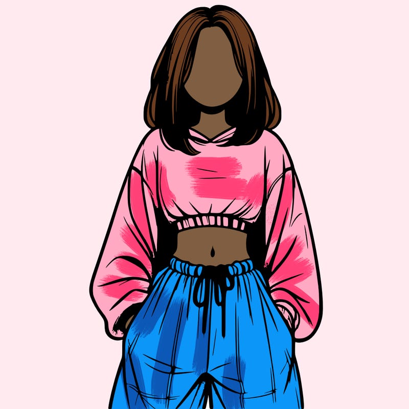 realistic girl faceless with baggy pants and a crop top