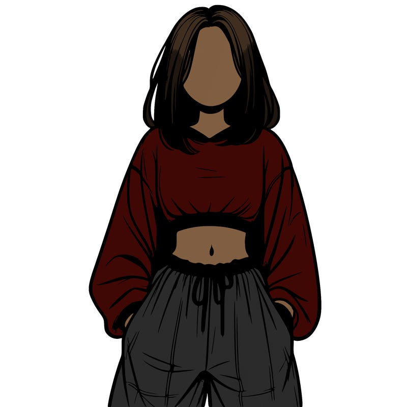 realistic girl faceless with baggy pants and a crop top