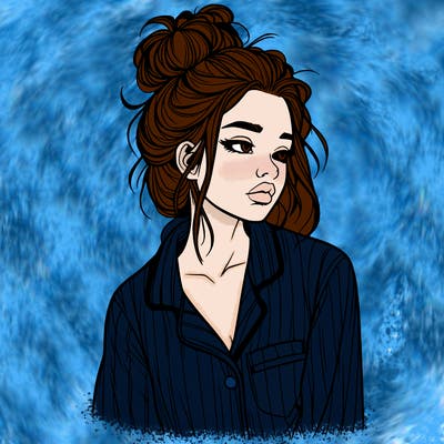 realistic woman with pajamas on and a messy bun