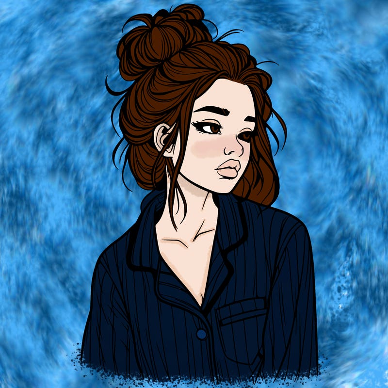 realistic woman with pajamas on and a messy bun