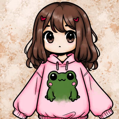 girl wearing frogging sweatshirt