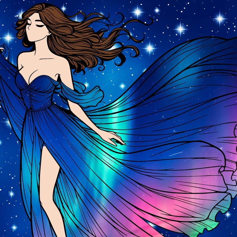 realistic woman in dress flowing the the wind