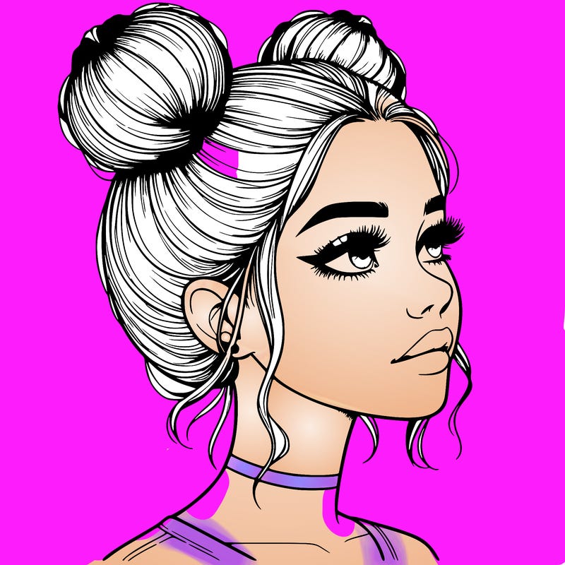 realistic girl with buns on the top of her head