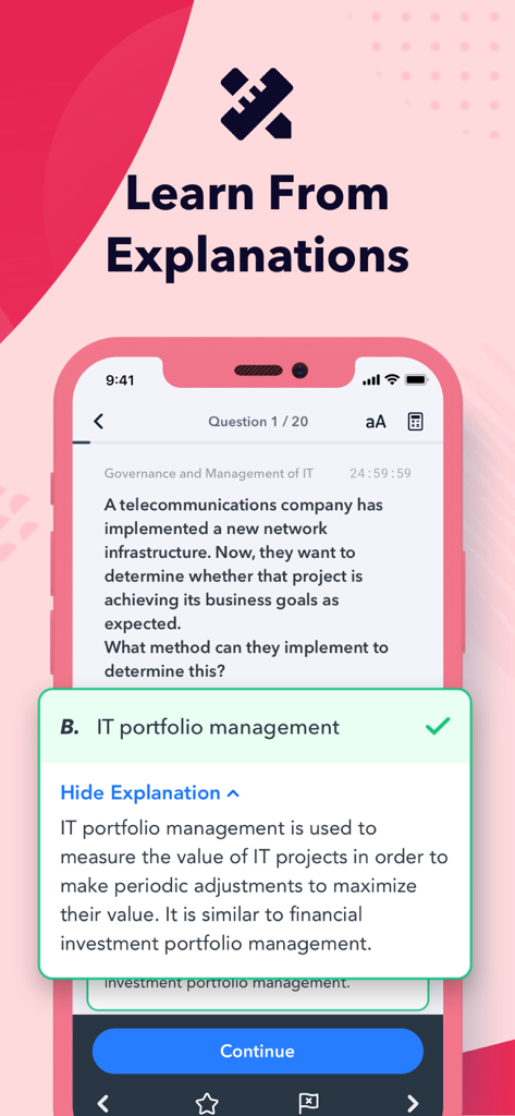 ISACA CISA Exam Prep 2026 - ISACA CISA Exam Prep 2026 app interface showing a practice question and a detailed answer explanation