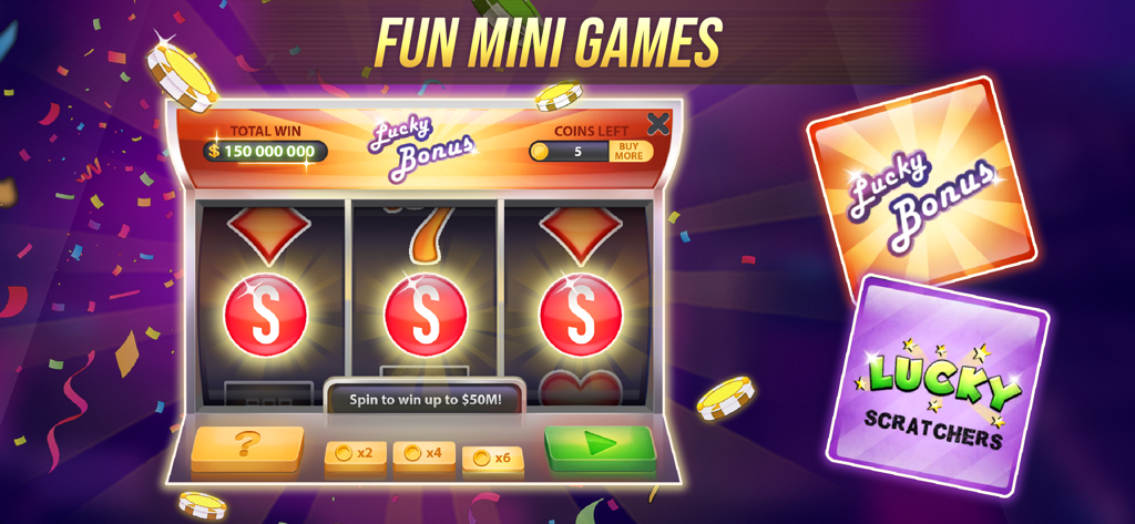 Texas Hold'em Poker Online - Mini giochi di Texas Holdem Poker Online che mostrano slot Lucky Bonus e gratta e vinci