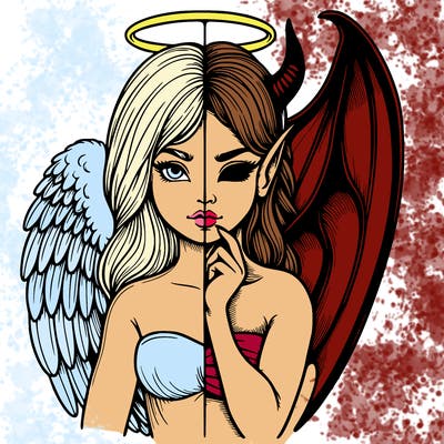 realistic angel half demon