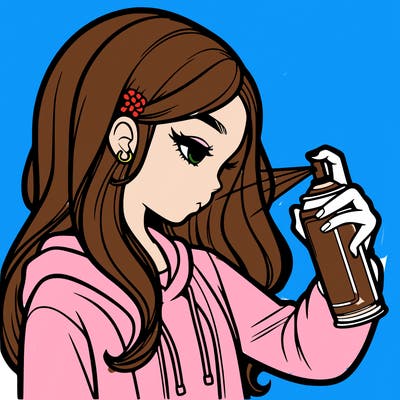 a realistic girl spray painting