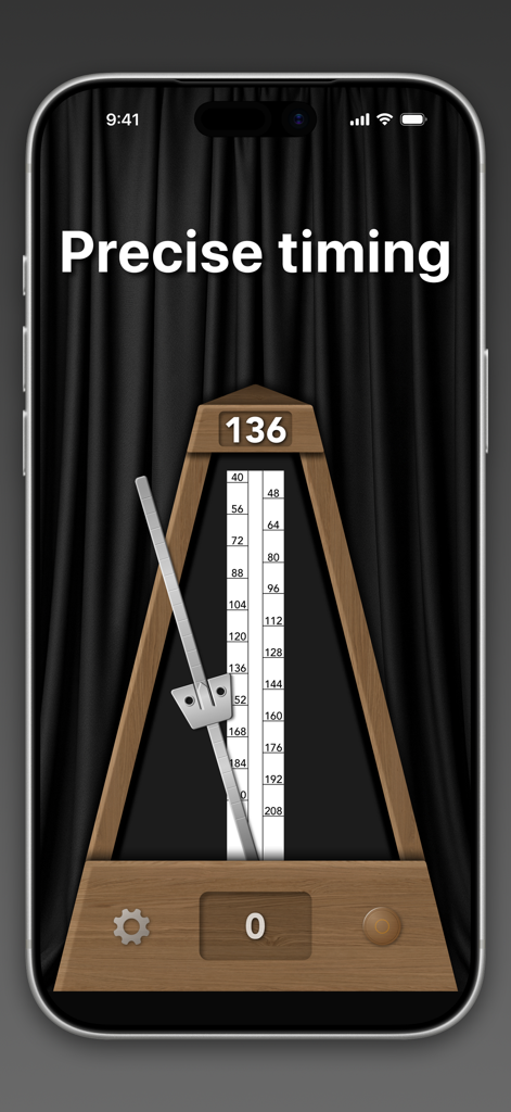 True Metronome Lite - True Metronome Lite interface with a realistic wooden metronome and precise timing text