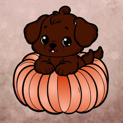 cute little puppy in a pumpkin