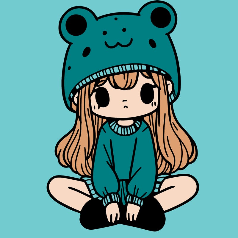 a girl wearing a frog hat and some frog socks
