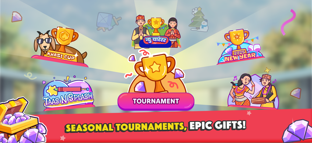 Marriage Card Game seasonal tournaments and diamond rewards with cultural themes