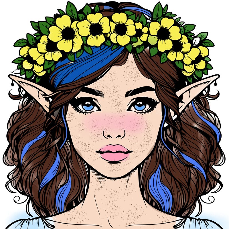 realistic female elf with flower crown