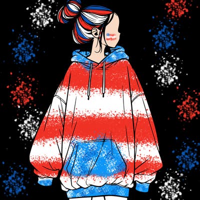 realistic girl with a oversized sweatshirt on and a bun