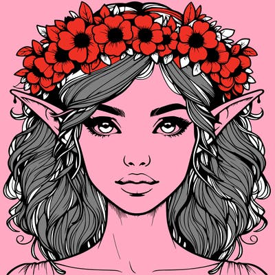 realistic female elf with flower crown