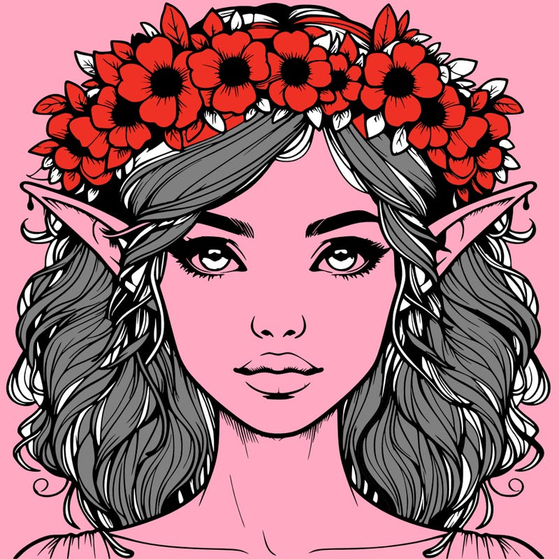 realistic female elf with flower crown