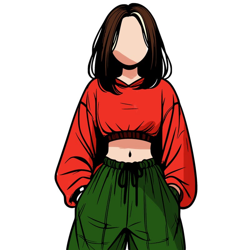 realistic girl faceless with baggy pants and a crop top