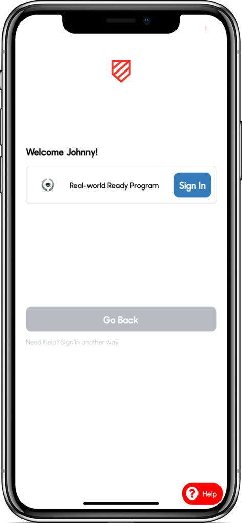 Suitable - The welcome screen of the Suitable app showing a sign-in option for the Real-world Ready Program.