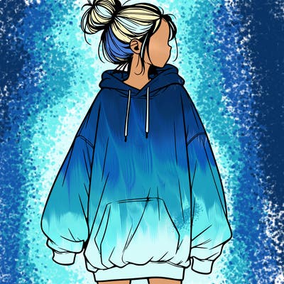realistic girl with a oversized sweatshirt on and a bun