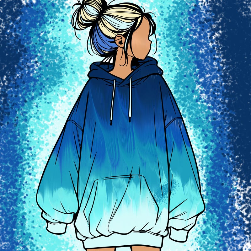realistic girl with a oversized sweatshirt on and a bun