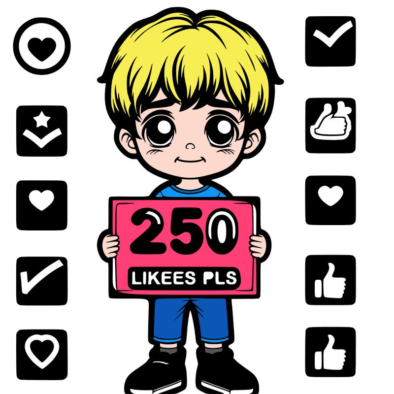 a boy holding a sign that says 250 likes pls ( not forcing)