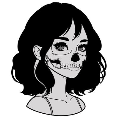realistic girl with skull