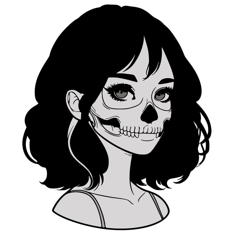 realistic girl with skull