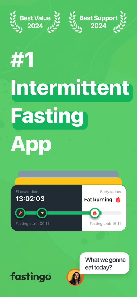 Fastingo: Intermittent Fasting - Interfaz de la app de ayuno intermitente Fastingo que muestra el seguimiento del estado corporal en tiempo real y un temporizador de ayuno.