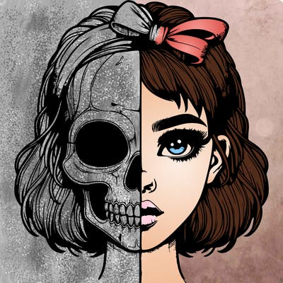 realistic girl with half skull mask