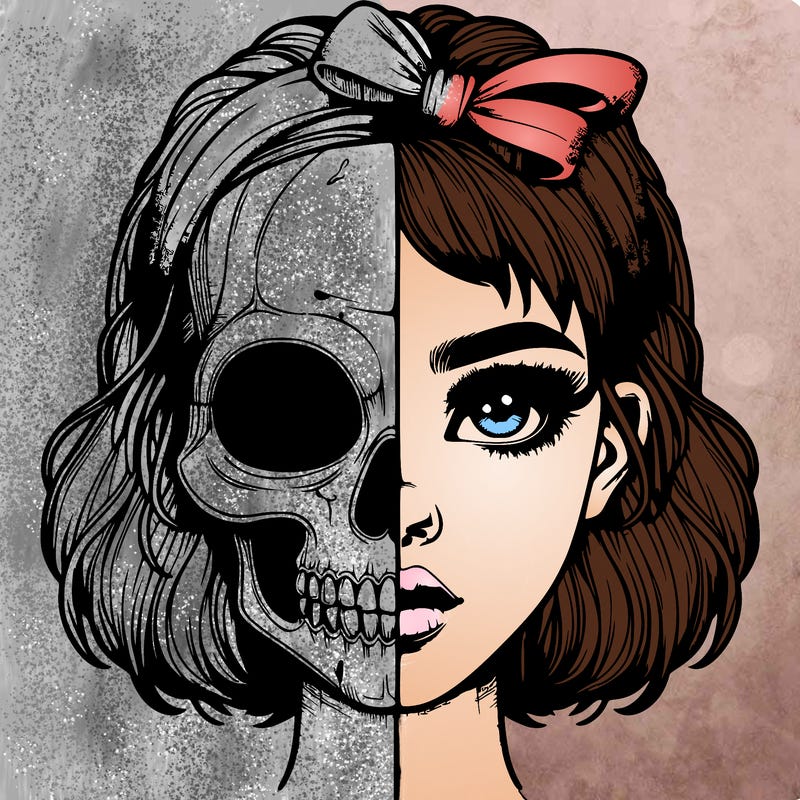 realistic girl with half skull mask