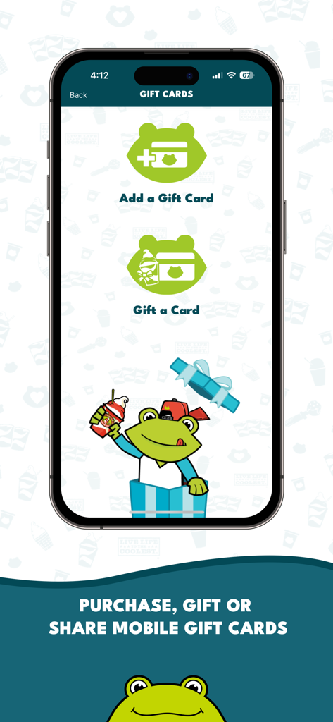 Jeremiahs Rewards app interface for purchasing and gifting digital cards