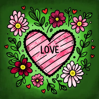 love heart with flowers around it