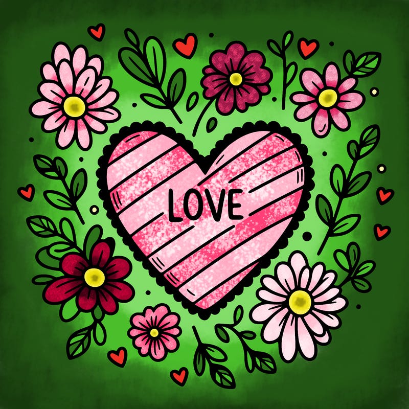 love heart with flowers around it
