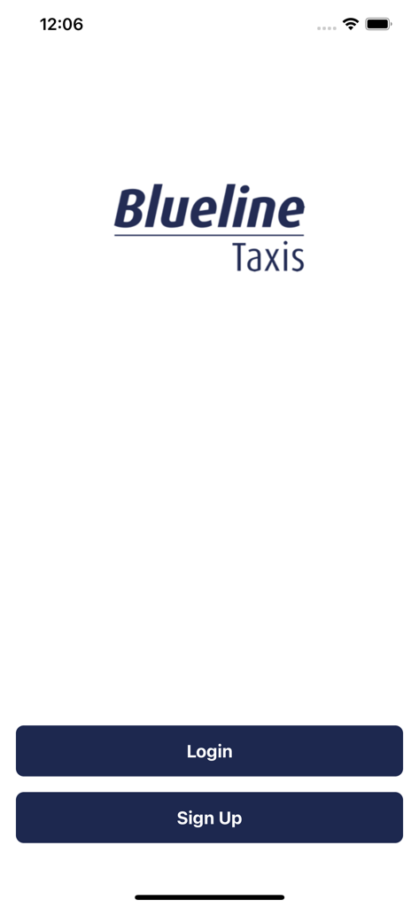 Blueline Taxis - Blueline Taxis app login and sign up screen