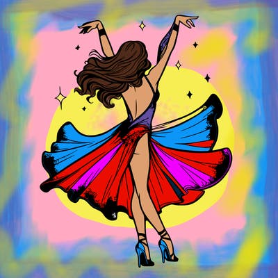 dancer dancing with a shimmery costume on realistic