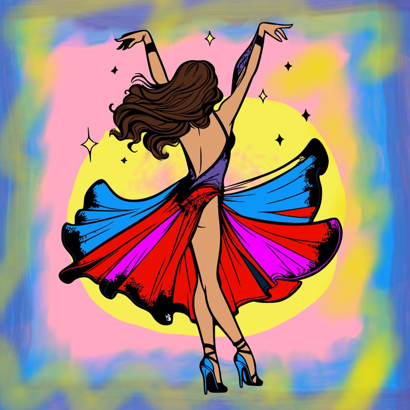 dancer dancing with a shimmery costume on realistic