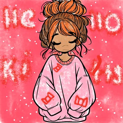 girl with baggy sweatshirt and messy bun