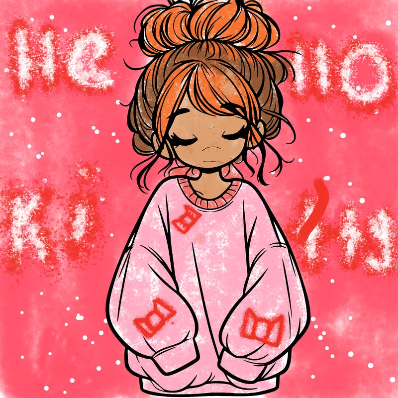 girl with baggy sweatshirt and messy bun