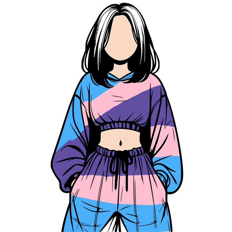 realistic girl faceless with baggy pants and a crop top