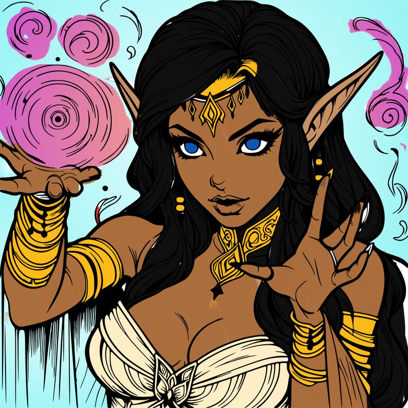 realistic scary beautiful elf sorceress casting spell