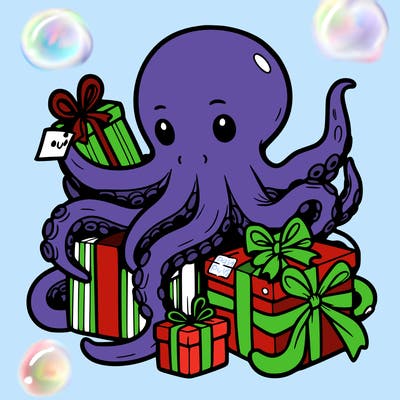 an octopus wrapping gifts