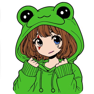 a cute teenage girl wearing a frog hoodie