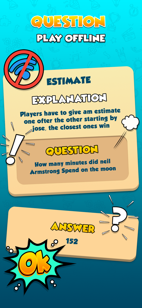 Trivia Quiz 234 Players - Gameplay screen of Trivia Quiz 234 Players showing an offline estimate question about Neil Armstrong