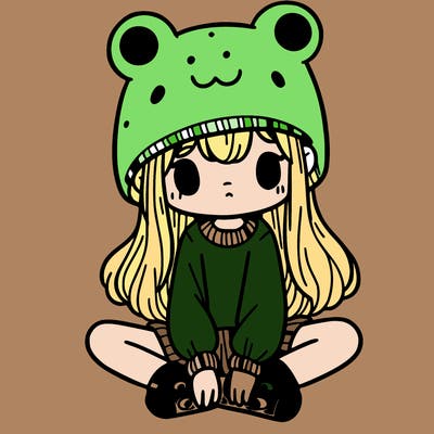 a girl wearing a frog hat and some frog socks