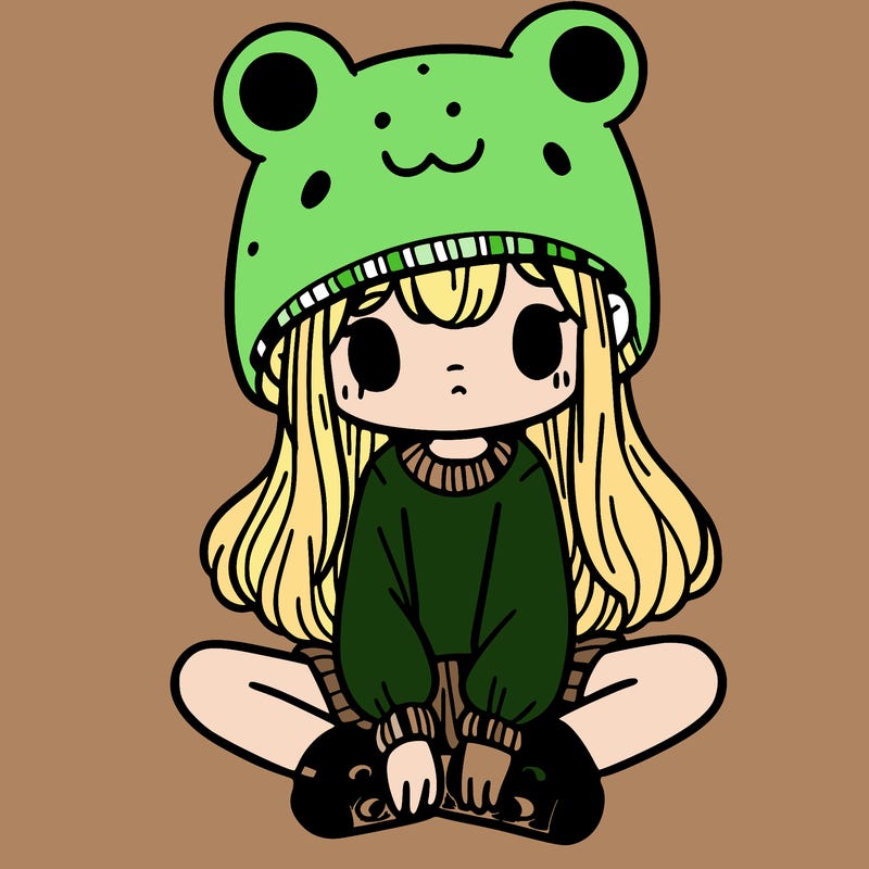 a girl wearing a frog hat and some frog socks