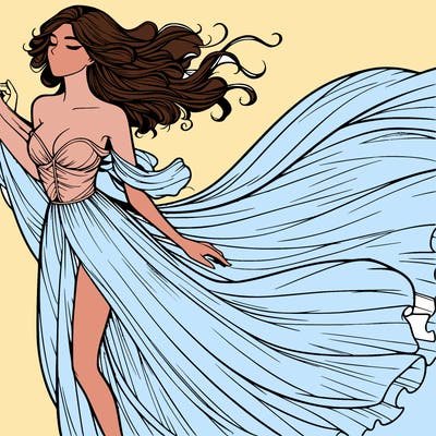 realistic woman in dress flowing the the wind
