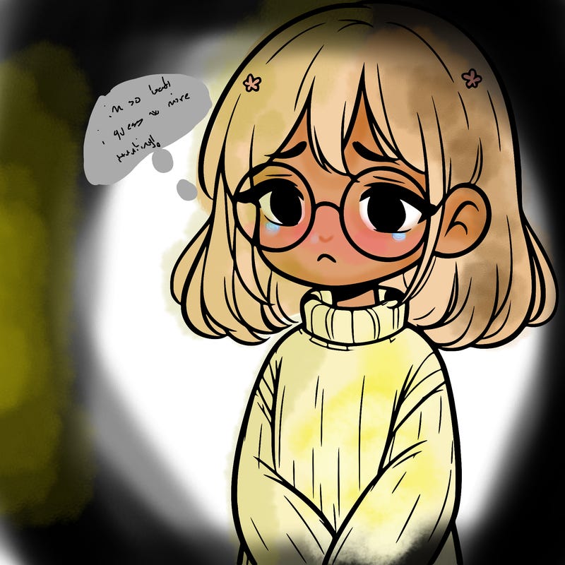 sad girl with glasses in a sweater