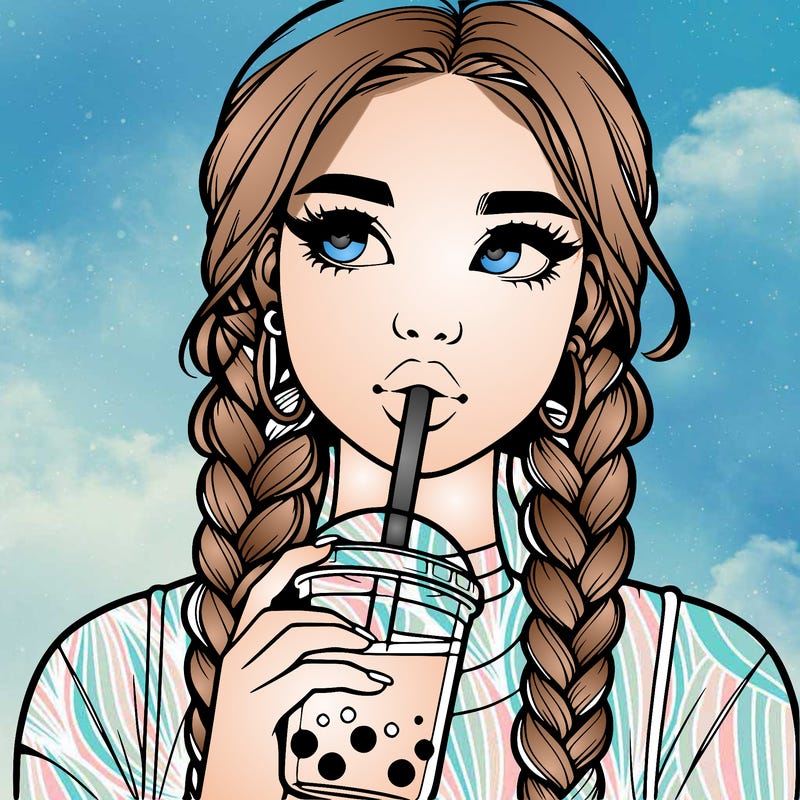 realistic girl with braided hair drinking boba