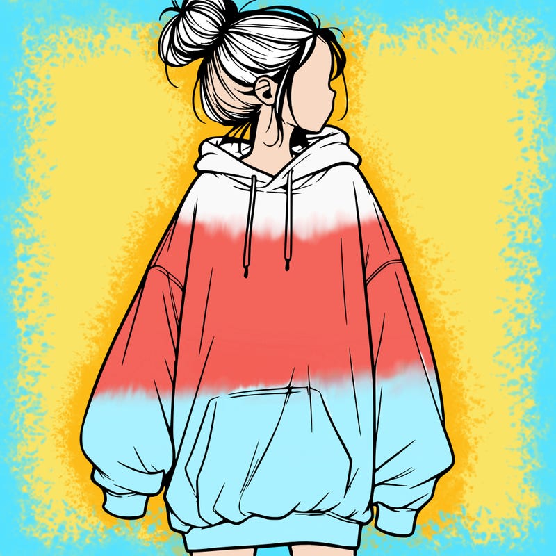 realistic girl with a oversized sweatshirt on and a bun
